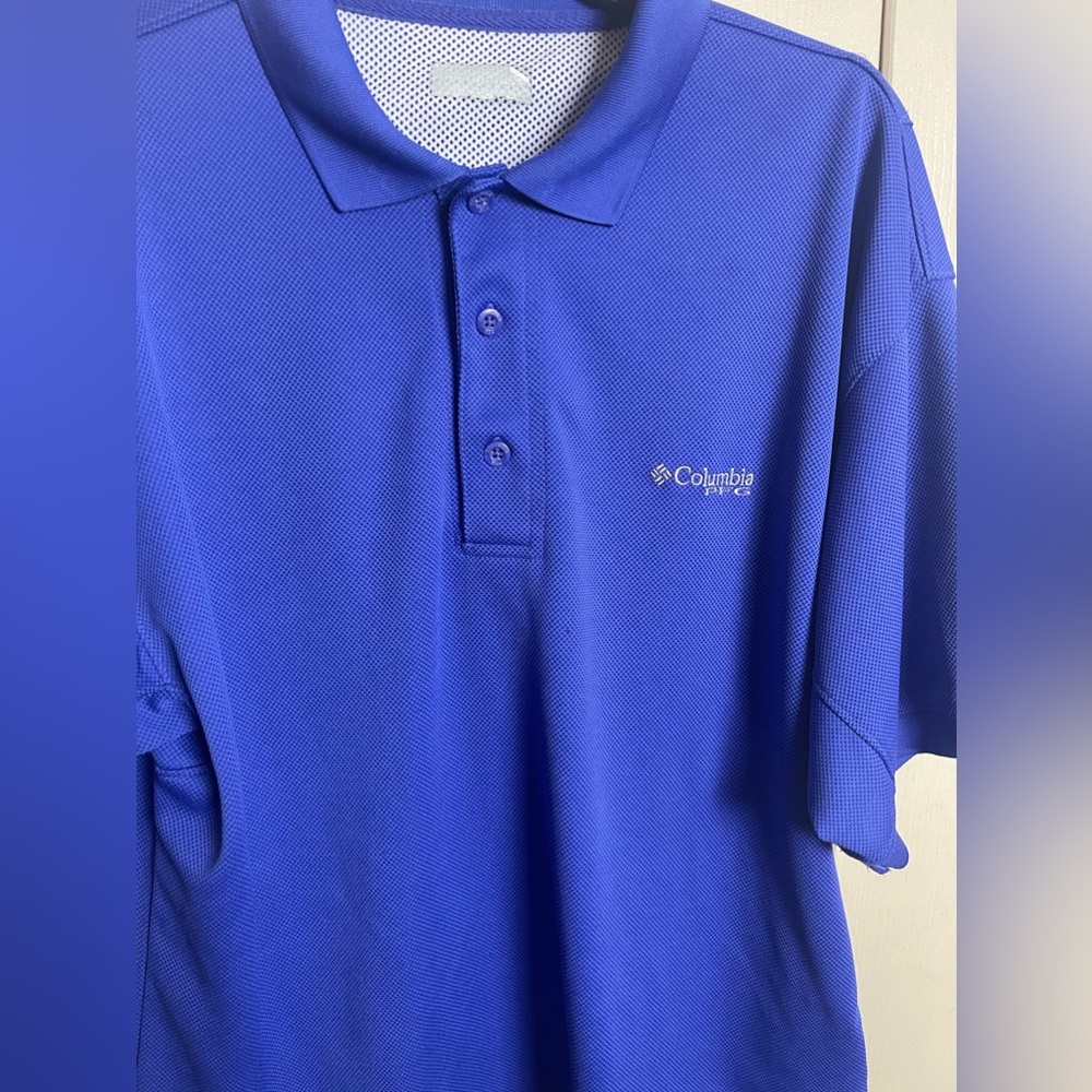 Columbia PFG Blue Knit Vented Fishing Polo Shirt Omni Shade - Picture 7 of 13
